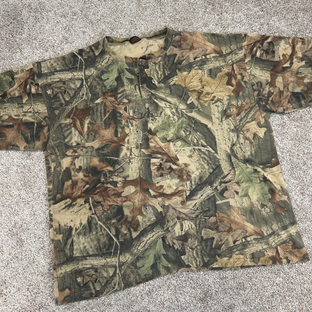 Vintage Ranger Camo Henley Men Size 3X Made In USA Advantage Timber Hunting‎